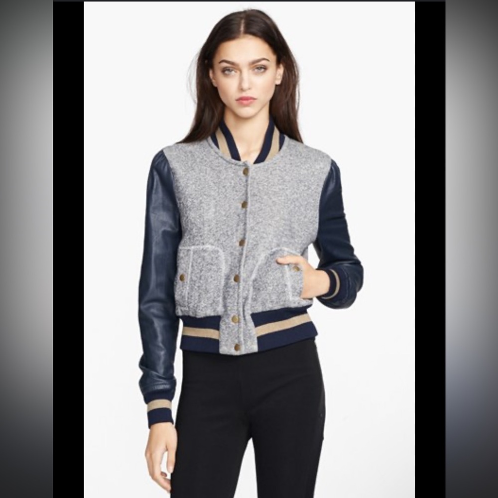 Rachel Zoe lamb leather Ryder Baseball Jacket in Admiral (size M)